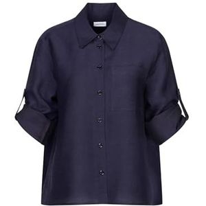 Seidensticker Hemdblouse voor dames, modieuze blouse, regular fit, hemdblousekraag, lange mouwen, linnen viscosemix, Donkerblauw, 44