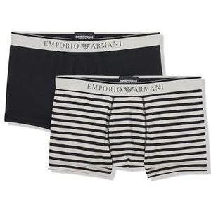 Emporio Armani Heren Stretch Katoen Garen geverfd 2-Pack Trunk, zwart/steen streep, XL, Zwart/Steen Streep, XL