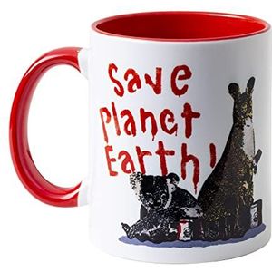 art&design24 Officiële gepersonaliseerde mok TVBOY, Graphic Save Planet Earth, van keramiek met rode binnenkant en rood handvat, inhoud 300 ml