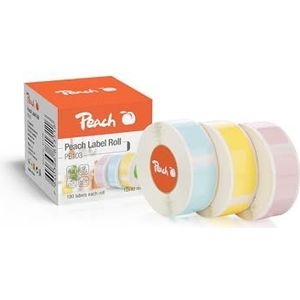 Peach PE103A Thermo-labeltape lichtblauw, lichtgeel en roze, 12 x 40 mm, 180 etiketten per rol, 3 kleuren