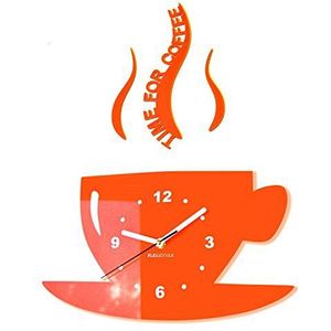 Mok Time for Coffee Moderne keuken (tijd voor koffie) wandklok, oranje, 3D Romeins, wandklok deco