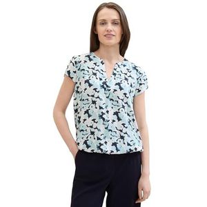 TOM TAILOR Damesblouse met korte mouwen met patroon, 35291 - blauw klein bloemendesign, 34