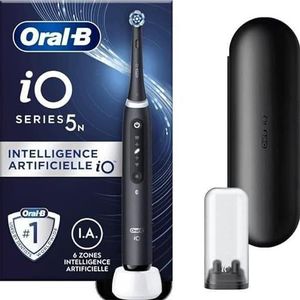 Oral-B iO5N Elektrische tandenborstel met oplaadbare handgreep, iOS kunstmatige intelligentie, 1 kop en reisetui, zwart