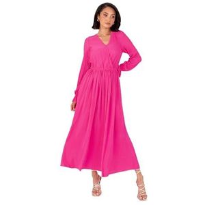Lovedrobe Dames Midaxi Jurk Dames Wrap V-hals Lange Mouw Ruche Manchet A-lijn Plissé Avondgelegenheid Bruiloft Gast, Fuchsia Roze 22, Fuchsia Roze, 48