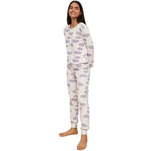 Trendyol White-Hearted Gebreide pyjamaset voor dames, Veelkleurig, S