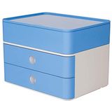 HAN Ladebox Allison SMART-BOX plus met 2 laden, scheidingswand en gebruiksvoorwerpenbox, incl. kabelgeleiding, stapelbaar, bureau, meubelvriendelijke rubberen voeten, 1100-84, hoogglanzend hemelsblauw