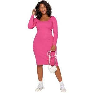 TRENDYOL Dames plussize jurk roze bodycon jurk, roze, 5XL/Grote maten