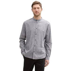 TOM TAILOR Regular fit overhemd voor heren met linnen aandeel, 37200 - Tarmac Grey Chambray, XL