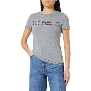 Love Moschino Dames Slim Fit Short-Sleeved with Summer Slogan Water Print en Glitter Details T-Shirt, Medium Melange Gray, 42