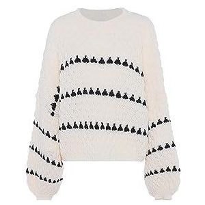 faina Dames modieuze kleurblok pullover met ronde hals WOLLWIT maat M/L, wolwit, XL