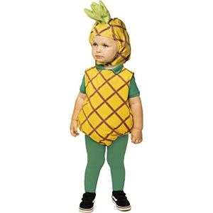 Rubies Ananaskostuum voor jongens en meisjes, babymaat 1-2 jaar, ananas-overall, geel, groene kousen en muts, originele Halloween, Kerstmis, carnaval en verjaardag.