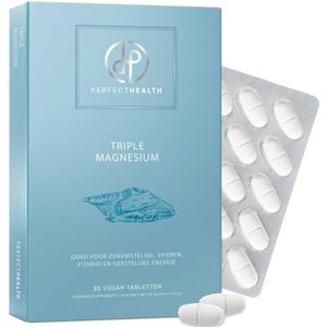 Perfect Health - Triple Magnesium - Voedingssupplement - Goed voor zenuwstelsel, spieren en geestelijke energie - Hoog gedoseerd - 30 tabletten - Vegan