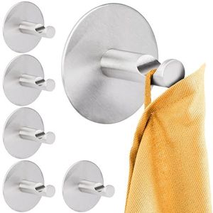 RICOO MH016-6 Zelfklevende haken, badkamerhaken zonder boren, handdoekhaken, zelfklevende haken, roestvrij staal, handdoekhouder zonder boren, kledinghaken, zelfklevend, 6 stuks, zilver