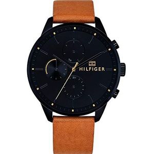 Tommy Hilfiger Unisex multi-wijzerplaat kwarts horloge met lederen armband 1791486