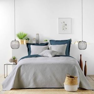 douceur d'intérieur, Gewatteerde sprei (220 x 240 cm) en 2 kussenslopen (60 x 60 cm), romantisch grijs, effen microvezel