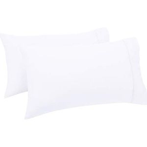 Amazon Basics Kussensloopset met draadtelling van 400, 2 stuks, wit, 50 x 80 cm, kussen niet inbegrepen