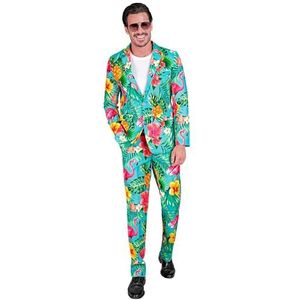 Widmann - Kostuum party fashion pak, flamingo-patroon, jas en broek, neon, Hawaii, paradijsvogel, showmen