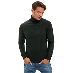 DeFacto Heren gebreide trui met lange mouwen en ronde hals sweater - slim fit trui voor heren tops (groen, XS), D.GREEN, XS