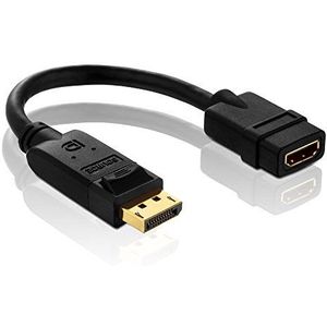PureInstall PI155 DisplayPort/HDMI Pigtail-adapter (DisplayPort-stekker omgezet naar HDMI A-aansluiting), gecertificeerd, 0,1 m, zwart