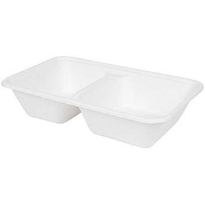 GREENBOX Suikerriet, menu schalen, 2-delig, 1000 ml, 50 stuks, composteerbare frietmenubox van bagasse, biologisch afbreekbaar, hoogwaardige maaltijddozen, take-away-servies, wit, vierkant, 50 stuks