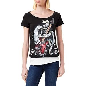 Spiral Rock Angel Gotisch Mystiek Rock'n'Roll Fashion Dames 2in1 Wit Gescheurd Zwart Katoenen Top - XL