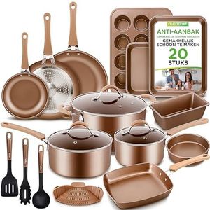 NutriChef Kookset - 20-Delige Antiaanbak Pannenset- Kookpannenset-Kookgerei Set- PFOA/PFOS-vrij- Sauspan- Koekenpannen- Kookpotten-Muffinvorm- Bakplaat- Deksels- Keukengerei
