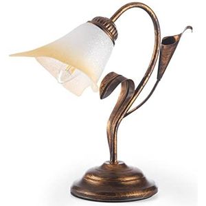 ONLI - Tafellamp van metaal bruin geverfd goud met wit glas barnsteen