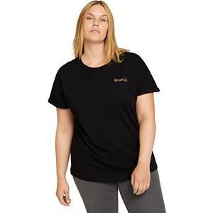 TOM TAILOR Dames T-shirt met borduurwerk 1024893, 14482 - Deep Black, 46 Grote maten