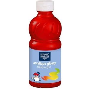 Lefranc Bourgeois 301255, acrylverf glanzend voor kinderen, gebruiksklare, vloeibare acrylverf, glanzend en watervast, eenvoudig te gebruiken, glans, Primary Red - 250 ml fles