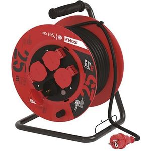 Emos - P08225 - Kabelhaspel - 25 Meter - 4 Stopcontacten - Olie & Weersbestendig - Rubber