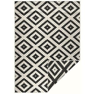 NORTHRUGS Malta-omkeerbaar tapijt, weerbestendig, modern geometrisch patroon, loper voor balkon, terras, tuin, serre, woonkamertapijt, waterdicht, polypropyleen, zwart, crème, 80 x 350 cm