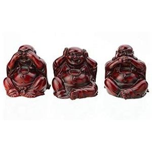 Lachineuse - Set van 3 lachen van wijsheid – figuur kleine rode Boeddha – decoratie Feng Shui – decoratief object Chinese Zen voor binnen, woonkamer, kantoor – cadeau-idee Aziatisch