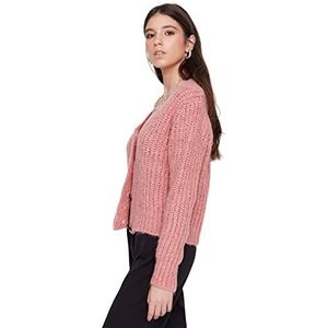 Trendyol Dames Regular Standaard V-hals Gebreide Vest, roze, L