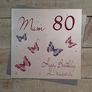 White Cotton Cards XLWBM80 vlinders, groot,""Mum Happy Birthday"", handgemaakt