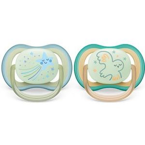 Philips Avent Ultra Air-fopspeen - 2 lichte, ademende en oplichtende spenen voor baby's van 0-6 maanden, BPA-vrij, met sterilisatiedoosje (model SCF376/18)