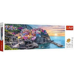 Trefl - Vernazza Bij Zonsondergang, Italië - Panorama Puzzel 500 Elementen - Reizen, Vakantielandschap, DIY Puzzel, Creatief Vermaak, Puzzels voor Volwassenen en Kinderen Vanaf 10 Jaar