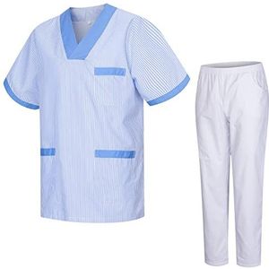 MISEMIYA - Sanitair uniform unisex medische sanitaire uniformen met witte broek T817-8312-wit, lichtblauw T817-4, XL