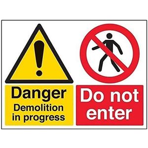 VSafety Signs 67058BF-R ""Danger Demolition In Progress/Do Not Enter"" waarschuwingsbord, 1 mm rigide kunststof, landschap, 400 mm x 300 mm, zwart/rood/geel