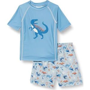 Playshoes Unisex kinderen UV-bescherming badset tweedelig zwemshirt zwemshorts zwemkleding, Dino Blauw, 110-116