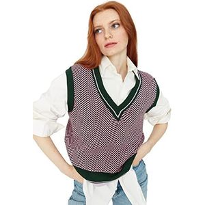 TRENDYOL Dames V-hals effen kleuren regular gebreid vest sweater, groen, S, groen, S