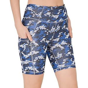 LOS OJOS Camo Fietsbroek voor dames, hoge taille, buikweg, camouflage, workout, legging voor vrouwen, Kool-True Navy, L