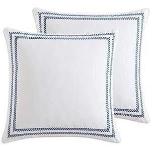 Laura Ashley Katoen 2 Stuk Kussen Sham Set, Boerderij Home D cor, Euro, Gestikt Wijnstok Blauw
