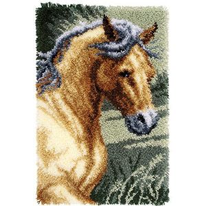 Vervaco Knooptapijt paard Knoopverpakking voor het zelf knopen van een tapijt, Stramin, wit, 45 x 70 x 0,3 cm