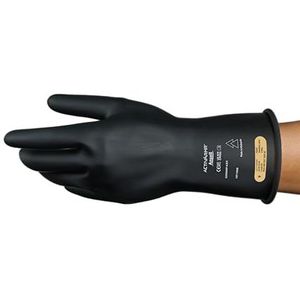 Ansell ActivArmr Diëlektrische handschoenen voor elektriciens, klasse 00 (spanning tot 500 V), bescherming voor elektrische werkzaamheden, isolerend latexrubber, 36 cm, zwart, maat XL (1 paar)