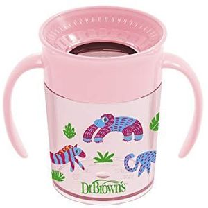 Dr. Brown's Milestones Cheers360 Cup Tuitloze overgangsbeker met handgrepen voor gemakkelijke grip en lekvrij leren, roze, 7 oz/200 ml