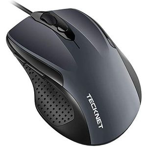 TECKNET - Muis met Kabel - Grijs - Ergonomische Optische Zakelijke Muismodel - 6400 dpi