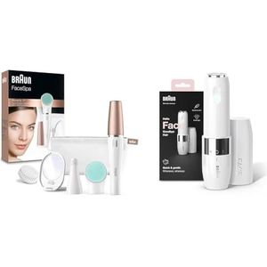 Braun Gezichtsepilator & Gezichtsreiniger, Gezichtsborstel, FaceSpa, 3-In-1, Met Etui En Extra Batterij, 851V, Wit & Braun Face Mini FS1000 Elektrische gezichtshaarverwijderaar voor vrouwen, wit