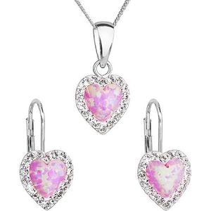Evolution Group Oorbellen hart sieraden set met Preciosa Crystals 39161.1 & Light Rose s.Opaal (earringen, ketting, hanger) sEG0528 merk, Standaard, Metaal, Geen edelsteen