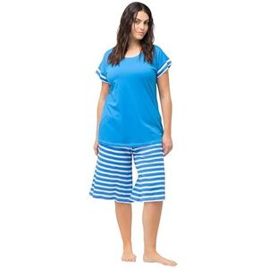 Ulla Popken Dames Shorty Stripes pyjama, Stralend Blauw, 54-56