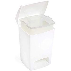 Vuilnisbak/vuilnisemmer, van kunststof, met deksel en pedaal, afneembare binnenkant, inhoud 15 liter, wit - Domplex